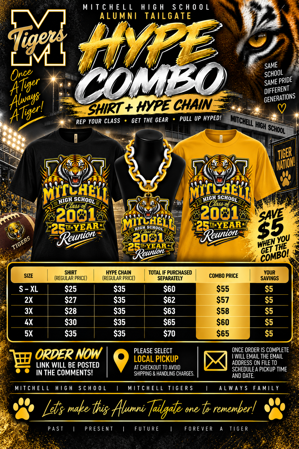 Mitchell High School Tiger Hype Combo | Custom Reunion Shirt + Hype Chain