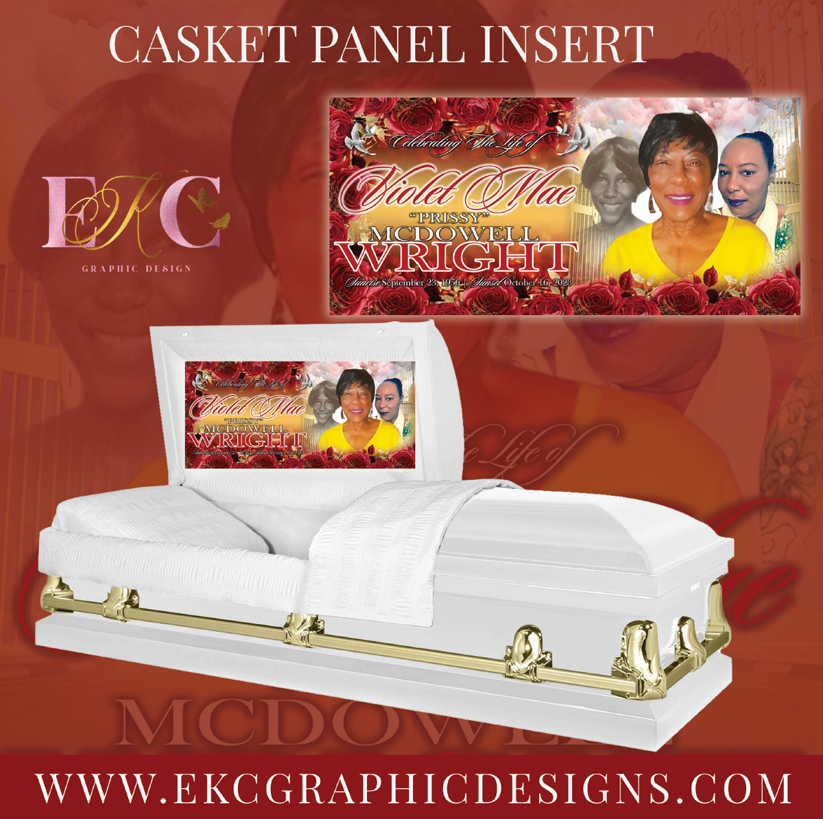 Red Roses Casket Panel