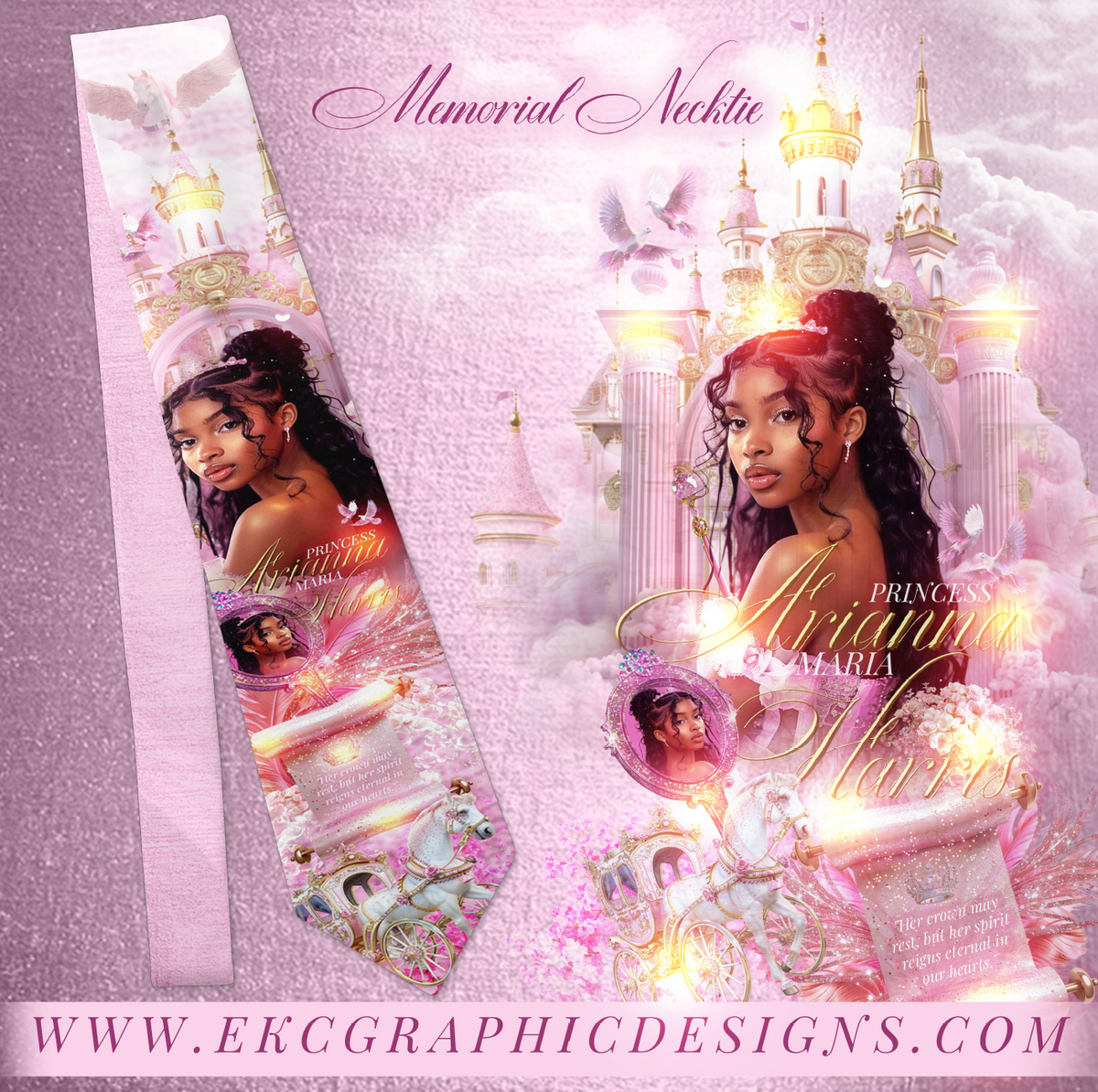 Pink Princess Theme Memorial Necktie