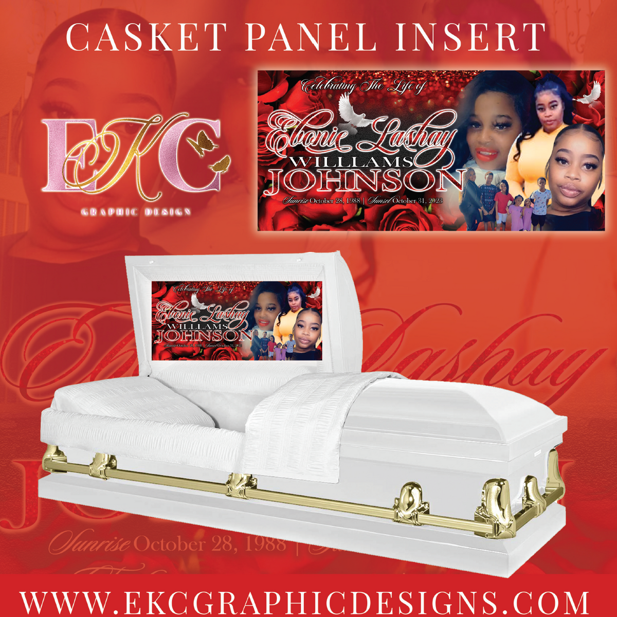 Red Flowers Casket Panel